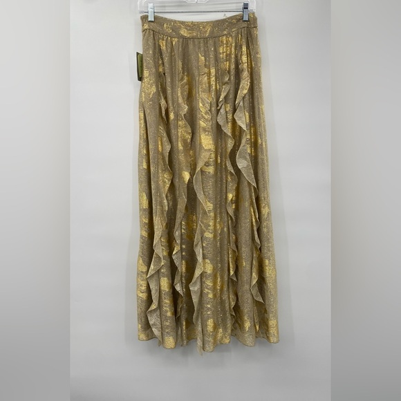 Anthropologie Moulinette Soeurs Fallen Star Gold Ruffle Maxi Skirt Size 6 NWT - Picture 3 of 11